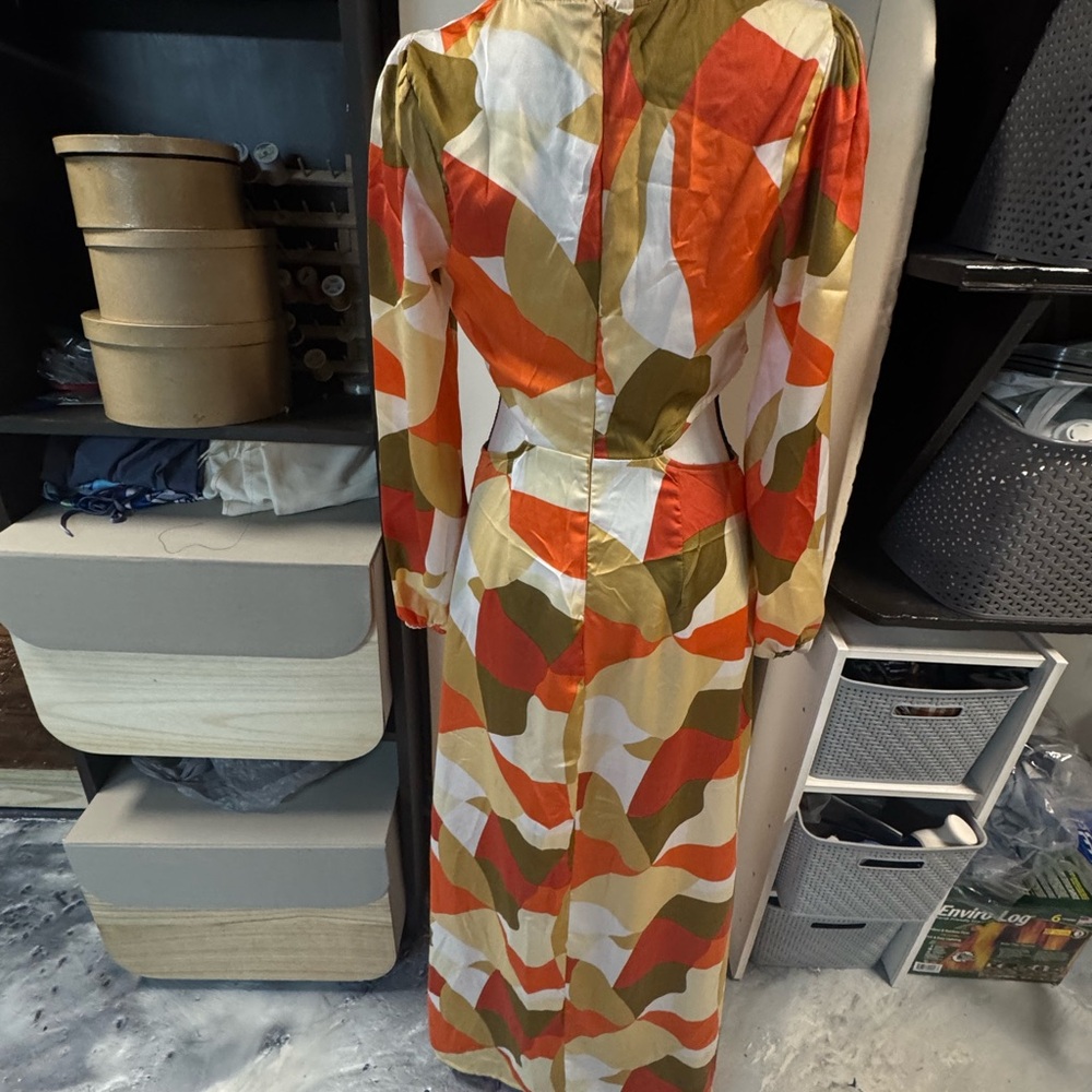 Orange and Brown Mock Neck Bishop Sleeve Gown